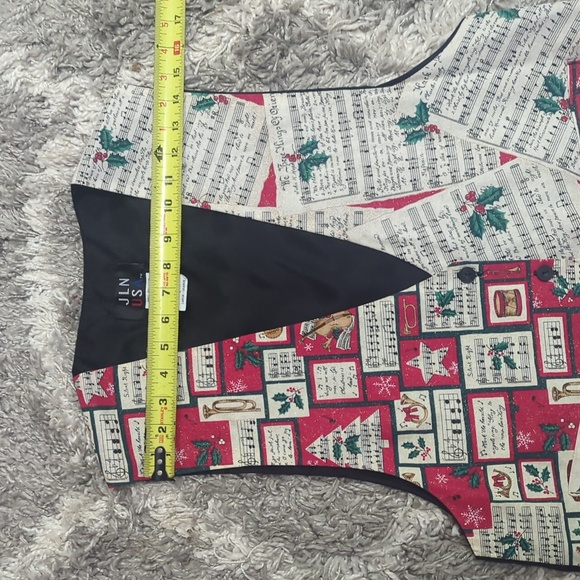 JLN USA L Christmas music vest button front tie on back glitter mistletoe - Picture 8 of 12